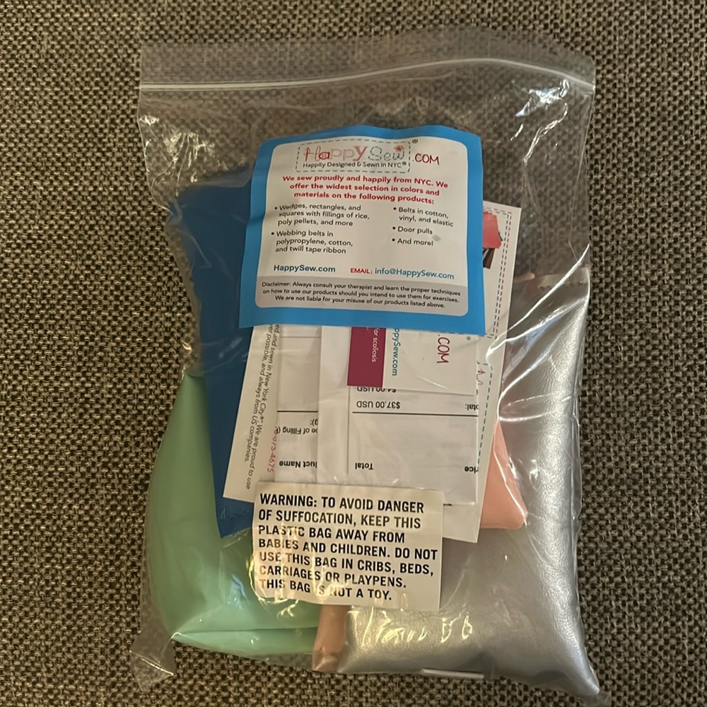 Happy Sew.com rice bags. 4 extra small rectangular and 1 large wedge. Unused.